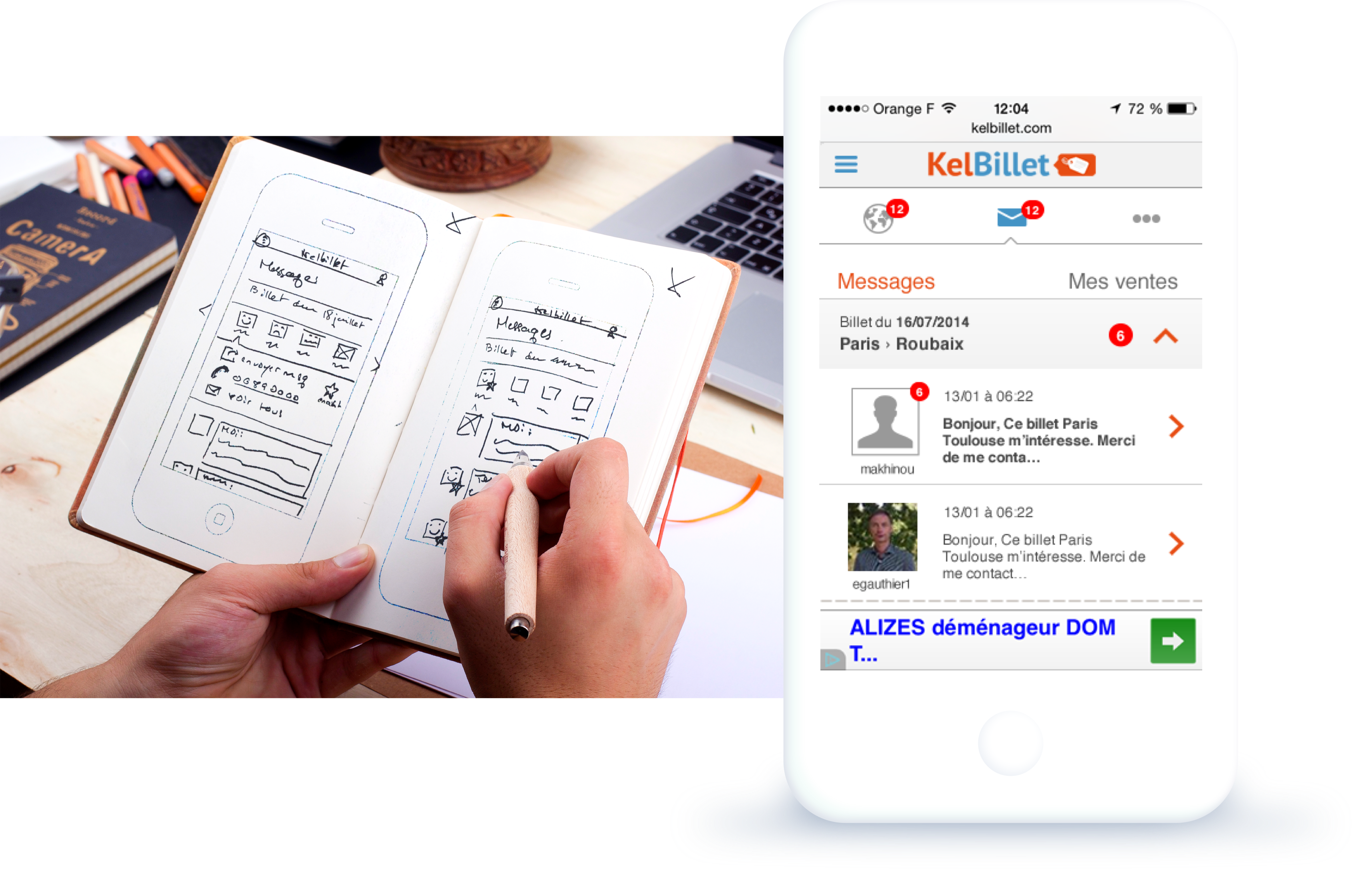 Processus de design du site mobile de Kelbillet